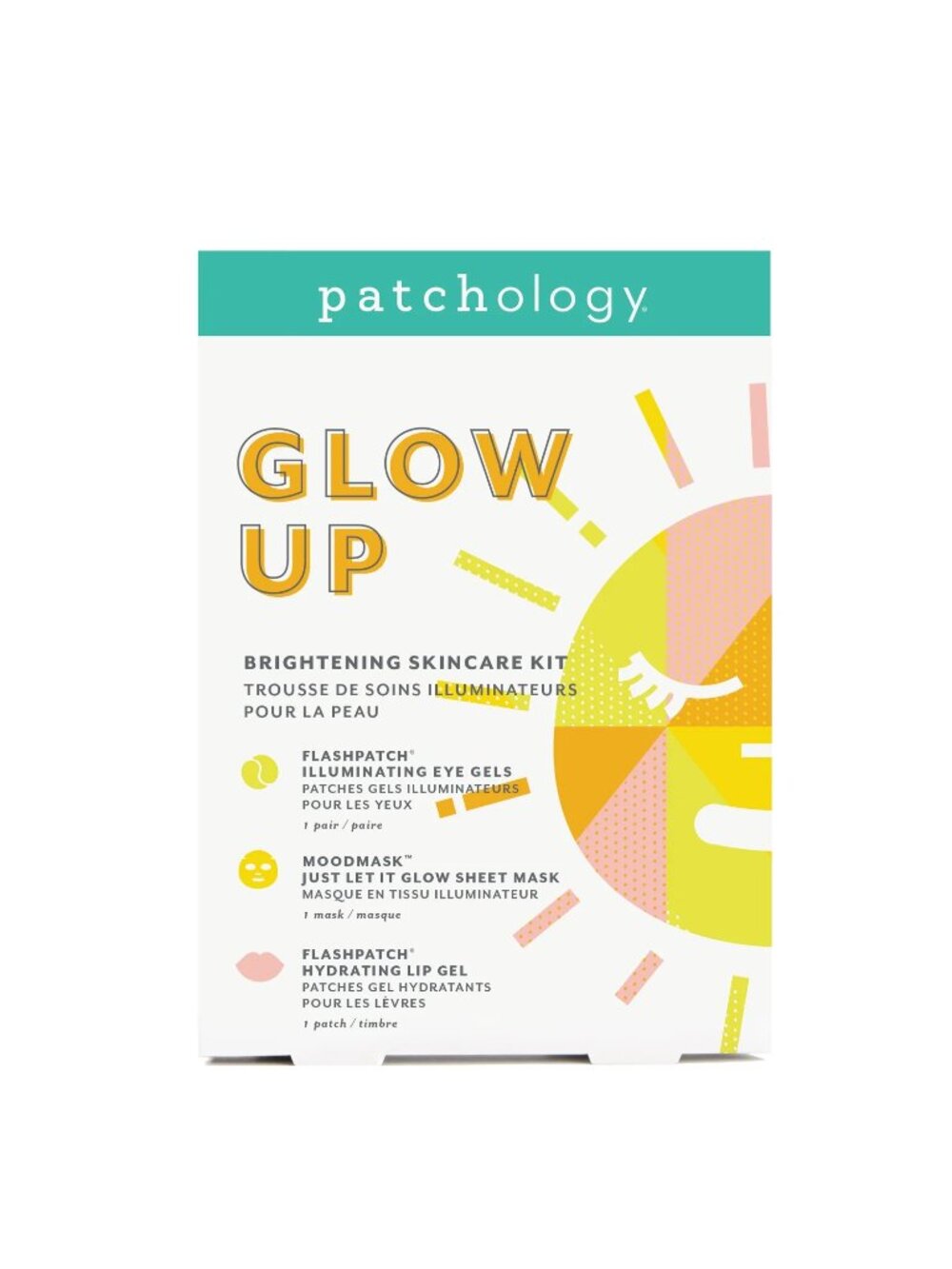 Patchology Glow Up Brightening Skincare Kit With Radiance Mask & Eye and Lip Gel
